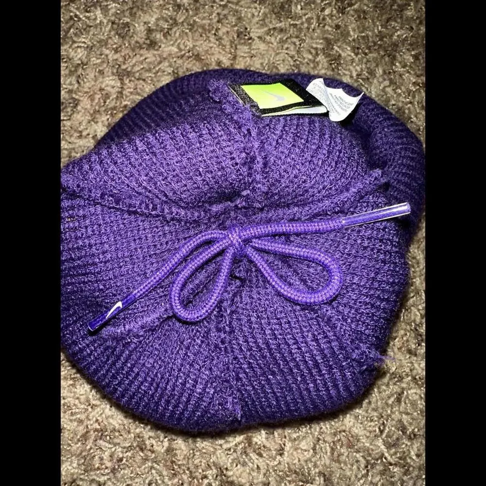Nike LSU Tigers Purple Sideline Logo Cuffed Knit Hat with Pom Sample - Picture 3 of 11